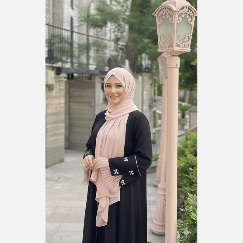 عبای زنانه حوریا.عبای زنانه تورپلیسه.عبامانتویی زنانه.مانتوی بلند زنانه عبازنانه، تصویر ۱