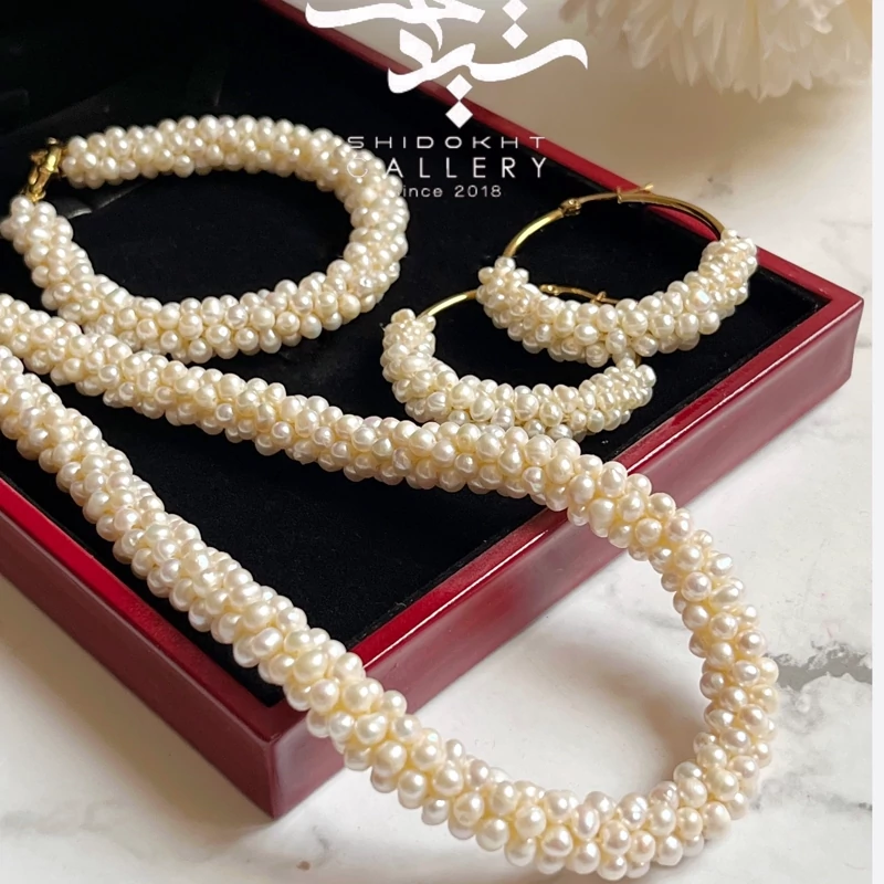 سرویس مروارید اصل آب شیرین مهربانو با گوشواره حلقه ای، تصویر ۱
